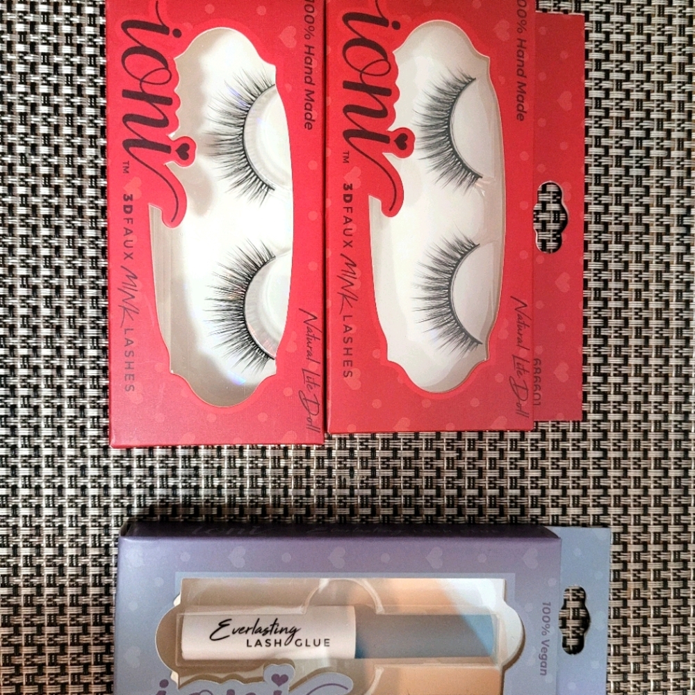 NEW Set of 3 Ioni 3D Faux Mink Eyelashes & glue
